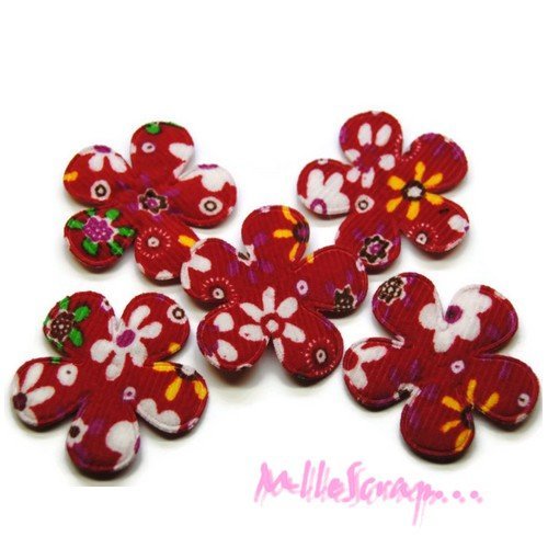 Fleurs  appliques tissu rouge embellissement scrapbooking carterie couture diy - 5 pièces