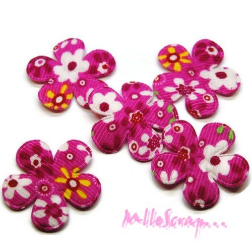 Fleurs  appliques tissu rose embellissement scrapbooking carterie couture diy - 5 pièces