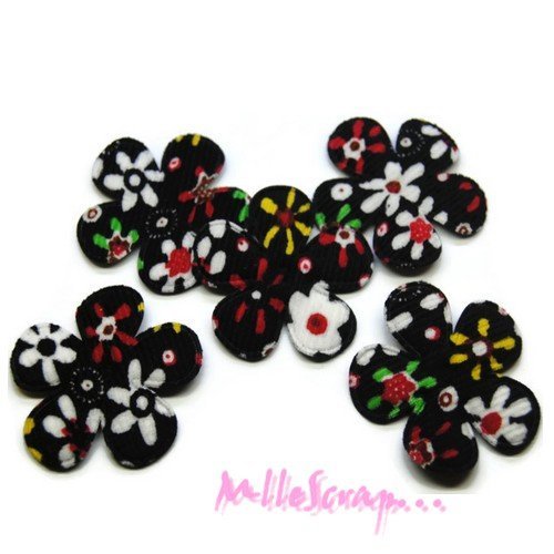Fleurs  appliques tissu noir embellissement scrapbooking carterie couture diy - 5 pièces