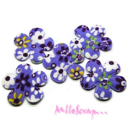 Fleurs  appliques tissu violet embellissement scrapbooking carterie couture diy - 5 pièces