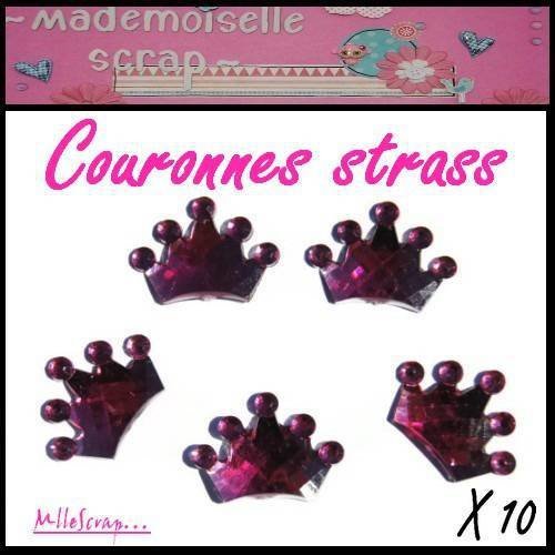 Couronnes strass à coller rose foncé embellissement scrapbooking carterie bijoux diy - 10 pièces