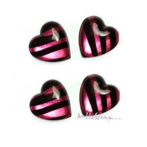 Strass coeurs zébrés embellissement scrapbooking carterie bijoux diy - 5 pièces