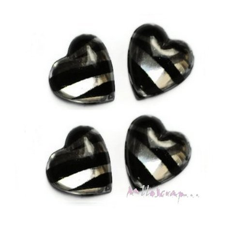 Strass coeurs zébrés embellissement scrapbooking carterie bijoux diy - 5 pièces