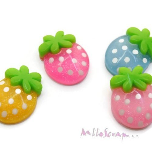 Fraises multicolore cabochons résine embellissement scrapbooking carterie bijoux diy - 4 pièces