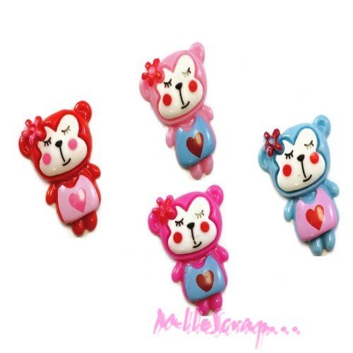 Petits singes cabochons résine embellissements scrapbooking carterie bijoux diy - 4 pièces
