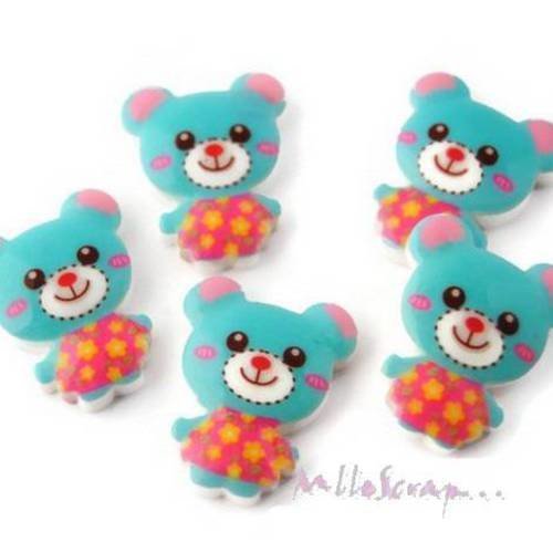 Petits oursons cabochon résine embellissement scrapbooking carterie bijoux diy - 5 pièces