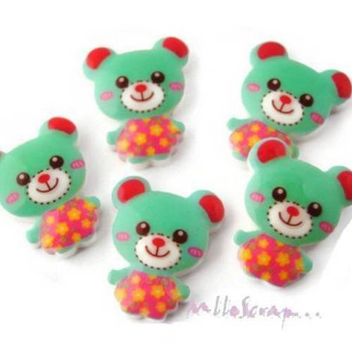 Petits oursons cabochon résine embellissement scrapbooking carterie bijoux diy - 5 pièces