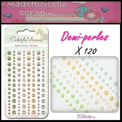 *lot de 120 demi-perles autocollantes "colorful dreams"  embellissement scrapbooking carterie*. 
