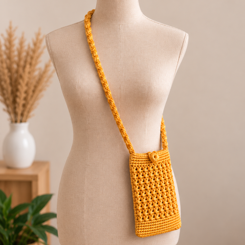 Pochette téléphone au crochet - fait main