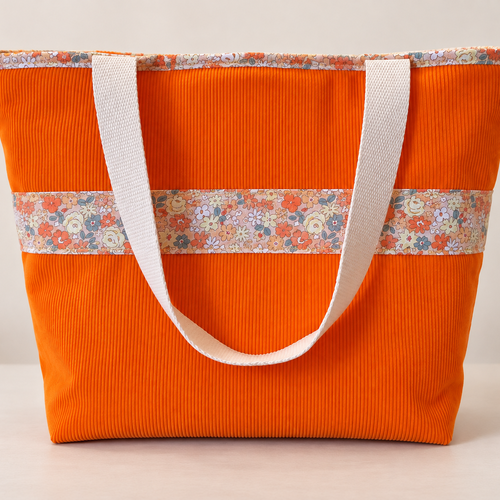 Sac cabas orange en velours et coton – fait main