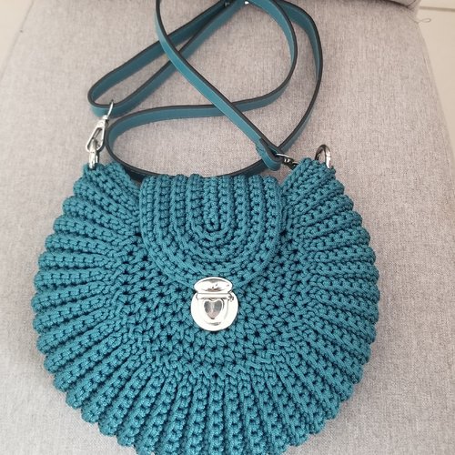 Sac bandoulière bleu canard rond au crochet