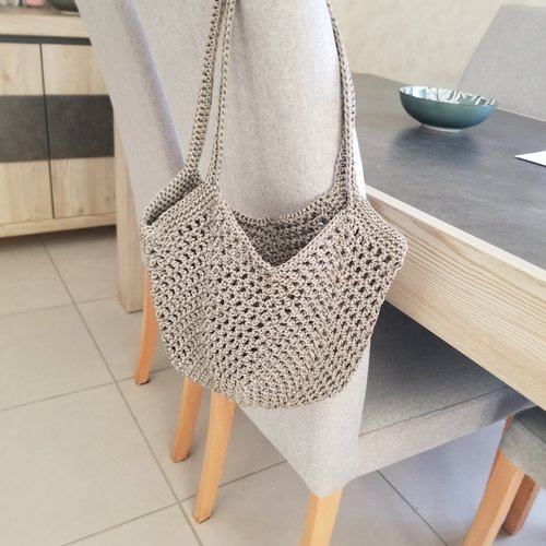 Sac tulipe gris beige chiné au crochet