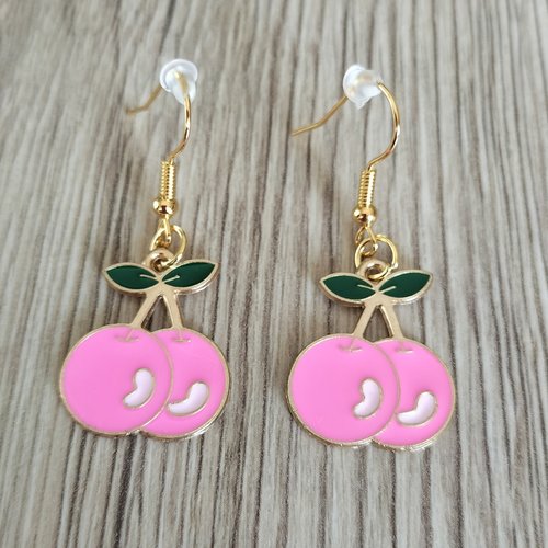 Boucles d'oreilles cerises roses
