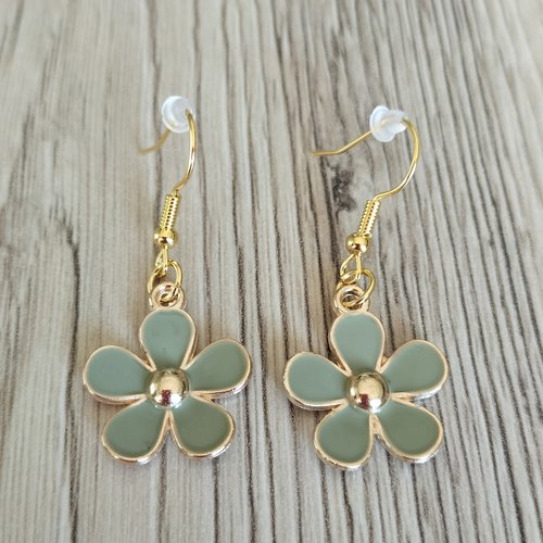 Boucles d'oreilles fleurs kaki et dorées