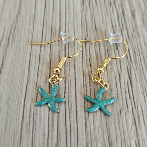 Boucles d'oreilles étoiles de mer turquoises et dorées