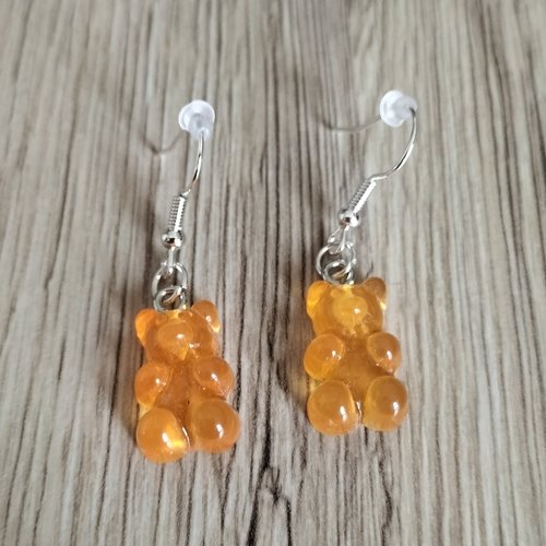 Boucles d'oreilles oursons bonbons haribo oranges