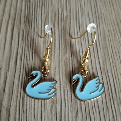 Boucles d'oreilles cygnes bleus et dorés