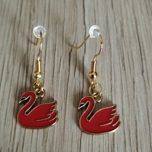 Boucles d'oreilles cygnes rouges et dorés