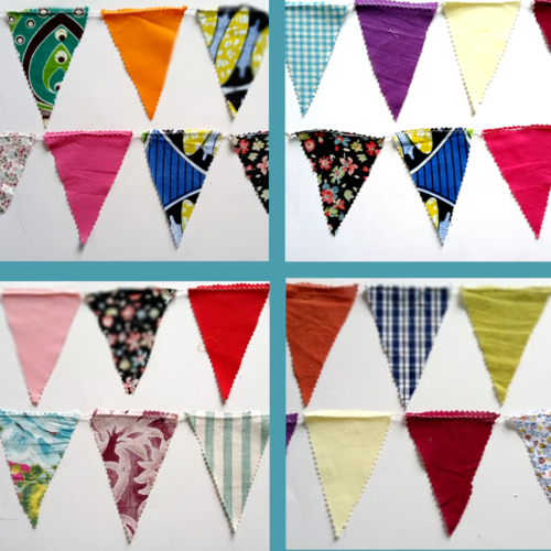 Guirlande fanions en tissus recyclés multicolores