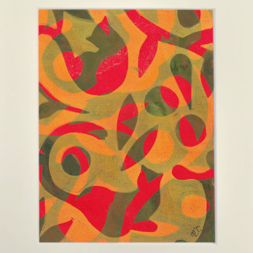 Série "les chats" : monotype acrylique original "duo de chats" (pièce unique)