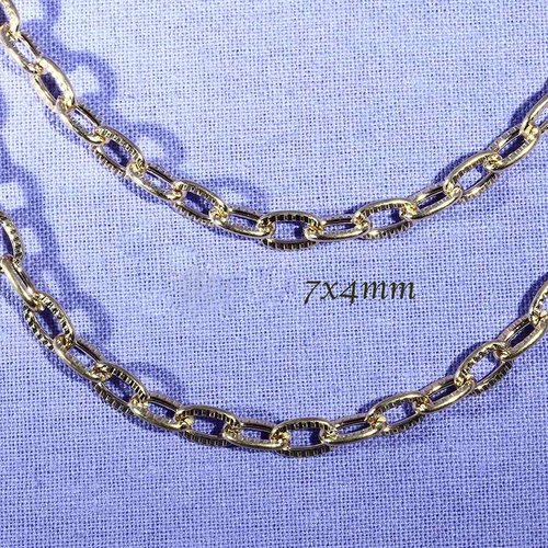 Chaine x1 m ( s095 ) maillon ovale striée doré or fin  7x4mm