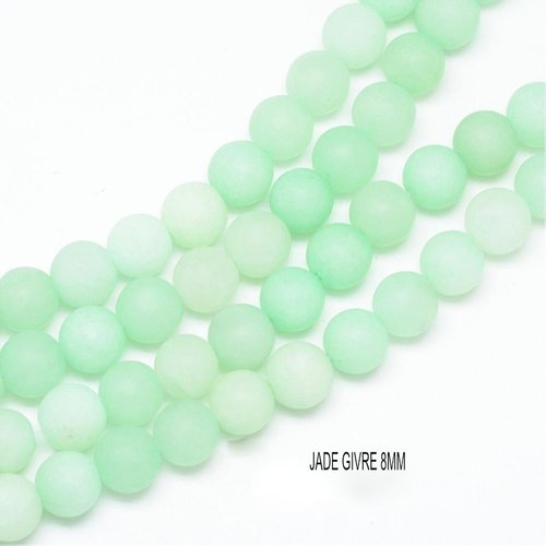 10 perles jade ronde givrée 8mm vert d'eau