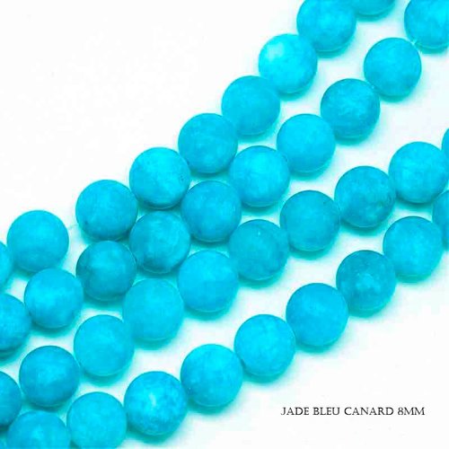 10 perles jade ronde givrée bleu canard  8mm