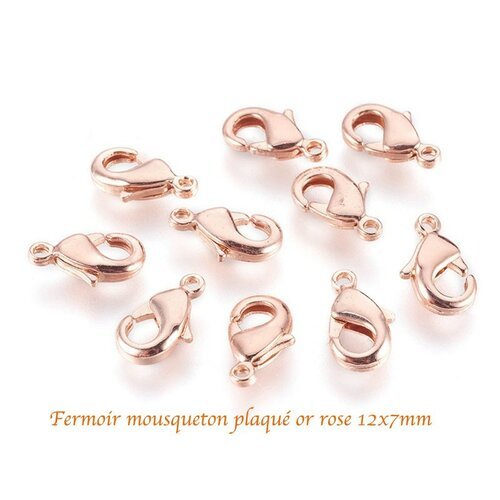 10 fermoirs mousquetons laiton plaqué or rose 12x7mm