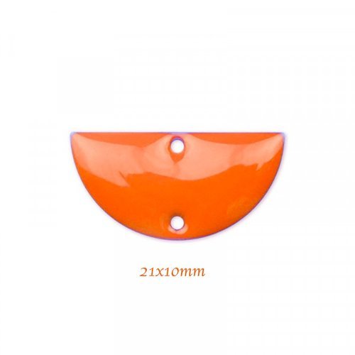 2 sequins connecteur demi lune email orange 21x10mm
