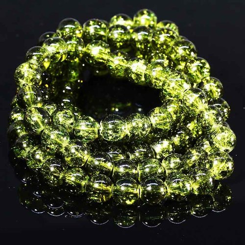 20  perles de  verre craquelées kaki 8mm
