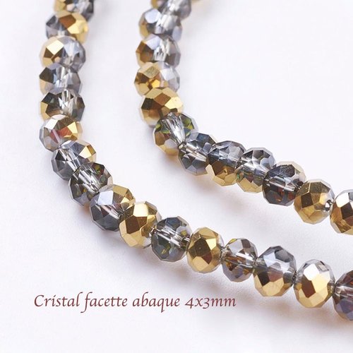 50 perles cristal facette abaque 4x3mm or/argent