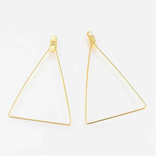 4 supports boucle d'oreille laiton triangle  doré or fin 48x39mm