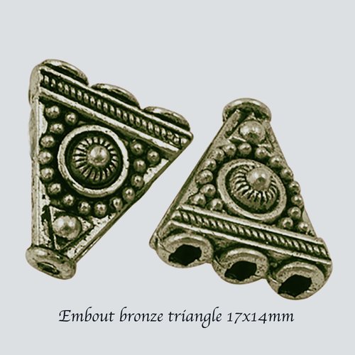 4 perles tibétaine bronze triangle 17x14mm