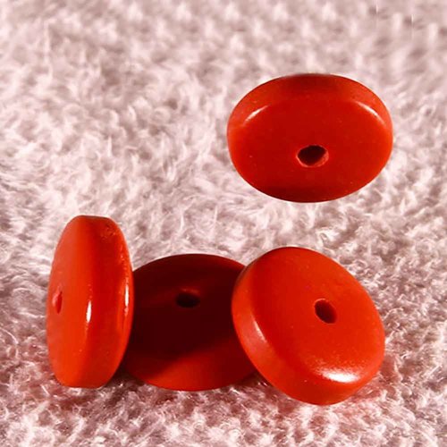 10 perles lentille cinabre rouge  rond plat 8x3mm