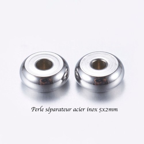 20 perles séparateur acier inoxydable 316l plate 5x2mm