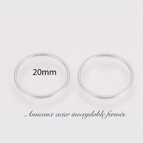 10 anneaux acier inoxydable fermés rond 20mm