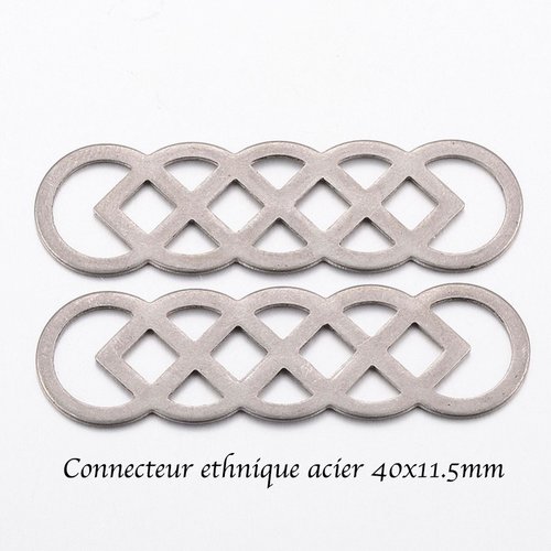 2 connecteurs ethnique acier inoxydable ovale 40x11.5mm
