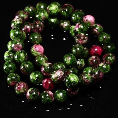 10 perles rondes epidote zoisite vert/framboise 6mm