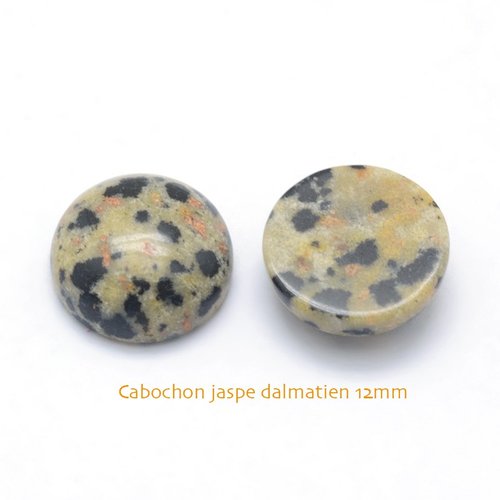 2 cabochons pierre gemme jaspe dalmatien 12mm