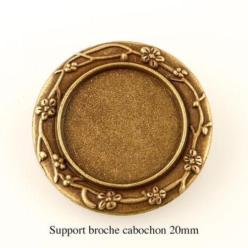 1 support broche cabochon rond fleur bronze 20mm +cabochon
