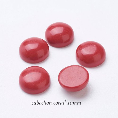 2 cabochons corail rouge synthétique  10mm
