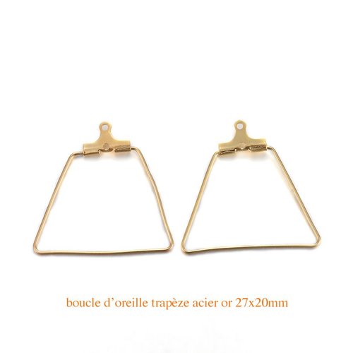 4 boucles d'oreille créole trapèze acier or 26mm