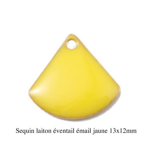 4 breloques sequin laiton éventail émail jaune 13x12mm