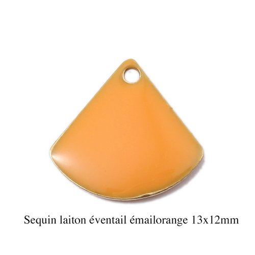 4 breloques sequin laiton éventail émail orange 13x12mm