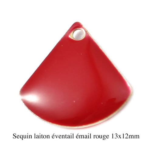 4 breloques sequin laiton éventail émail rouge 13x12mm