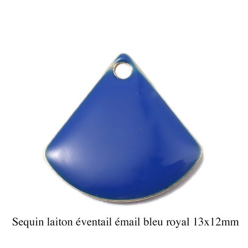 4 breloques sequin laiton éventail émail bleu royal 13x12mm