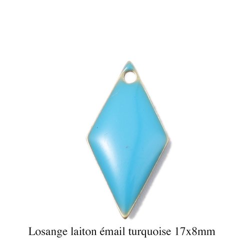 Sequin laiton x4 émaillés turquoise  losange 17x8mm