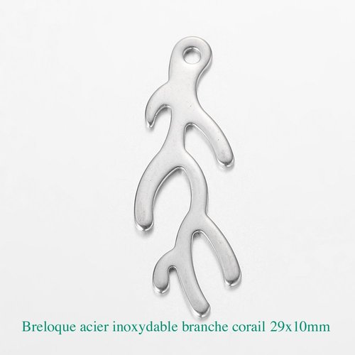 6 breloques pendentif acier inoxydable branche corail 29x10mm