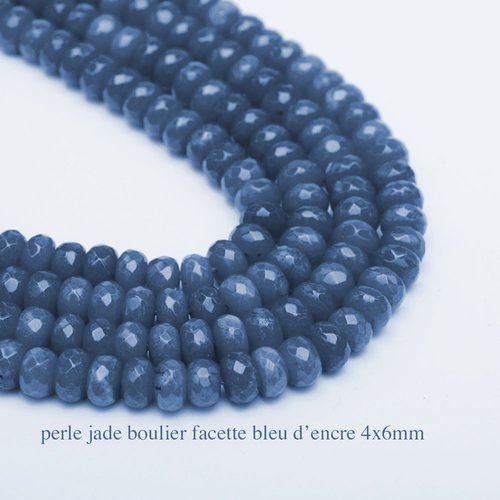 Perle jade boulier facetté x20 bleu d'encre 6x4mm