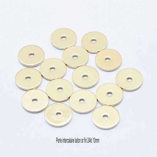 8 perles entretoise laiton  or 24kt 10mm